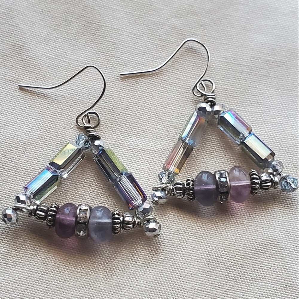 Artisan glass bead and fluorite earrings